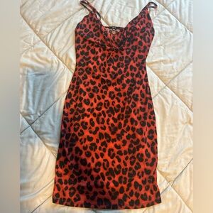 Red silk cheetah print dress
